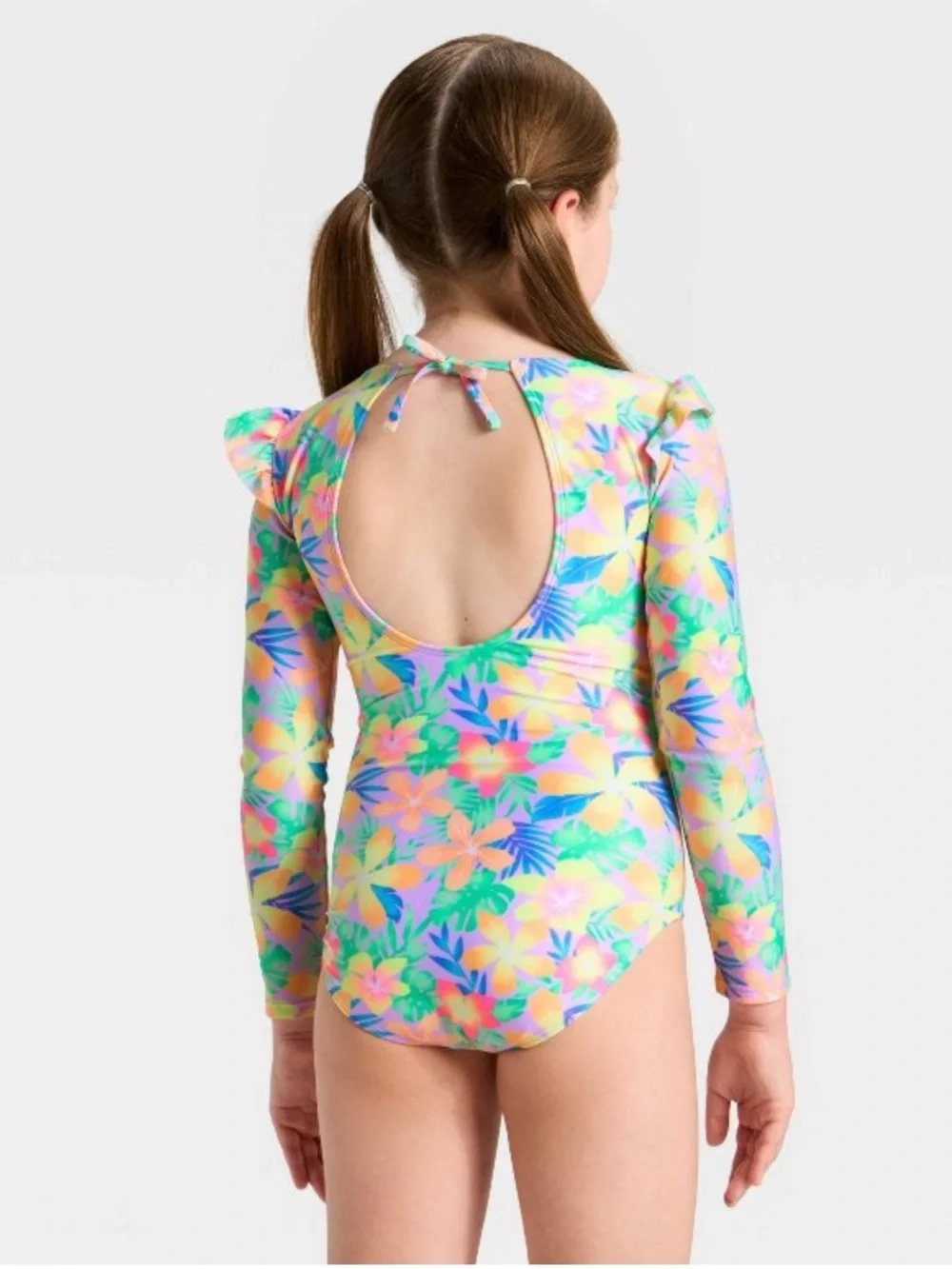 Cat & Jack Girls' Dreamy Floral Tropical One Piece Swimsuit - Multicolor L